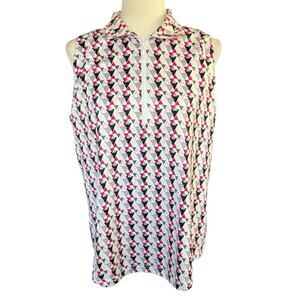Gg Blue Luxe Sport Top Women's Golf Sleeveless 1/4 Zip L Preppy Prep Athleisure